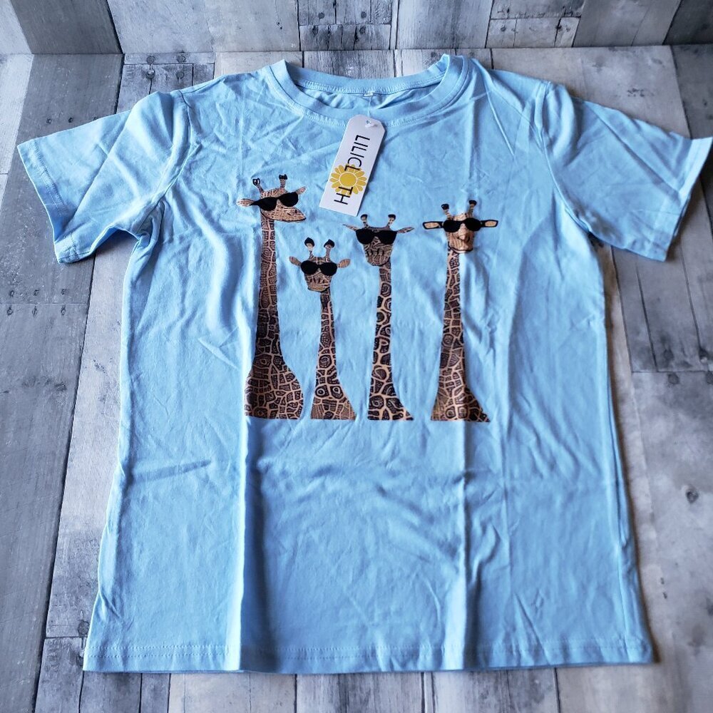 NWT – Lilicloth Women's Giraffe Print Casual Round Neck Short Sleeve T-Shirt - M